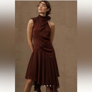 By Anthropologie Mock-Neck Asymmetrical Draped Midi Dress – Wine/Burgundy/Brown